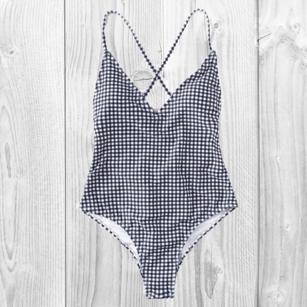 Gingham Plaid Ruched One Piece Swimsuit